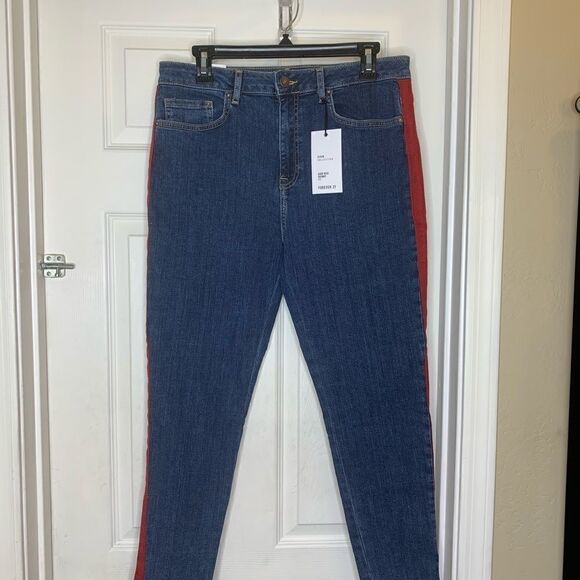 Forever 21 High Rise Skinny Raw Hem Red Stripe - Picture 2 of 12